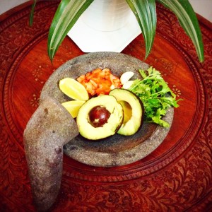 Ingredients ready to be smashed in a mortar pestle